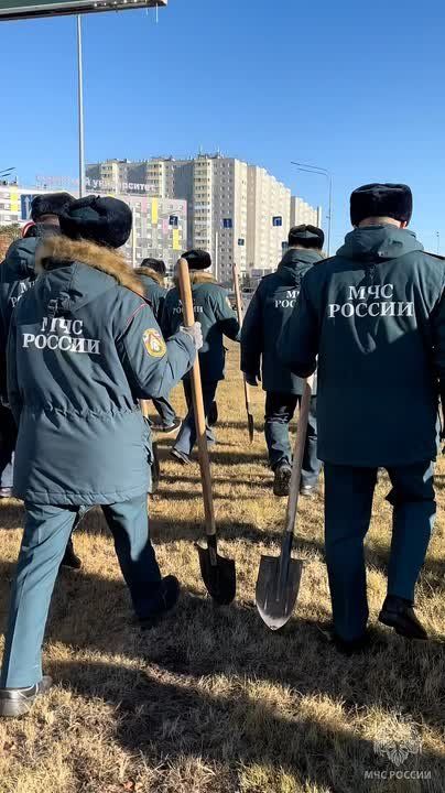 С заботой о будущем. Сотрудники подразделений МЧС Югры в Сургуте приняли участие в осенней посадке деревьев