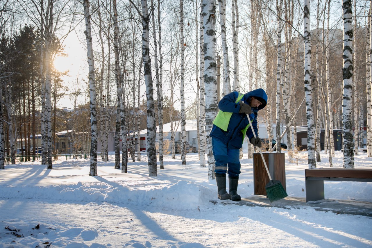 Скверы и парки Сургута очищают от снега Скверы и парки Сургута очищают от снега