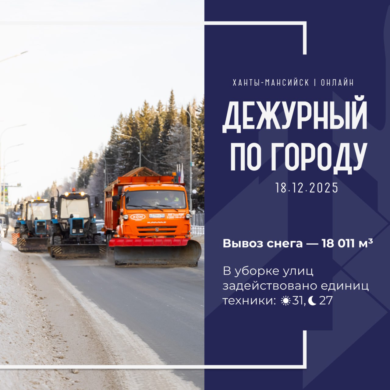 Единая диспетчерская служба города сообщает, что произошло в Ханты-Мансийске 18 декабря: