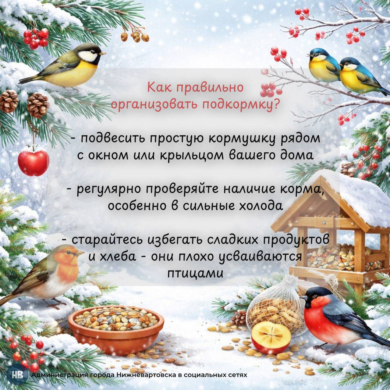 Именно зимой птицы испытывают наибольшие трудности с поиском пищи и нуждаются в нашей поддержке Именно зимой птицы испытывают наибольшие трудности с поиском пищи и нуждаются в нашей поддержке
