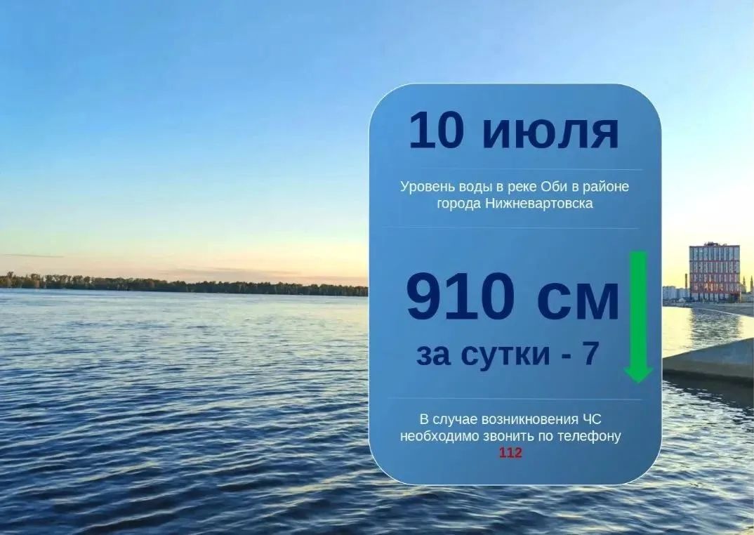 По информации Ханты-Мансийского центра по гидрометеорологии и мониторингу окружающей среды - филиала «Обь-Иртышское управление по гидрометеорологии и мониторингу окружающей среды», сегодня, 10 июля, уровень воды в реке Оби...