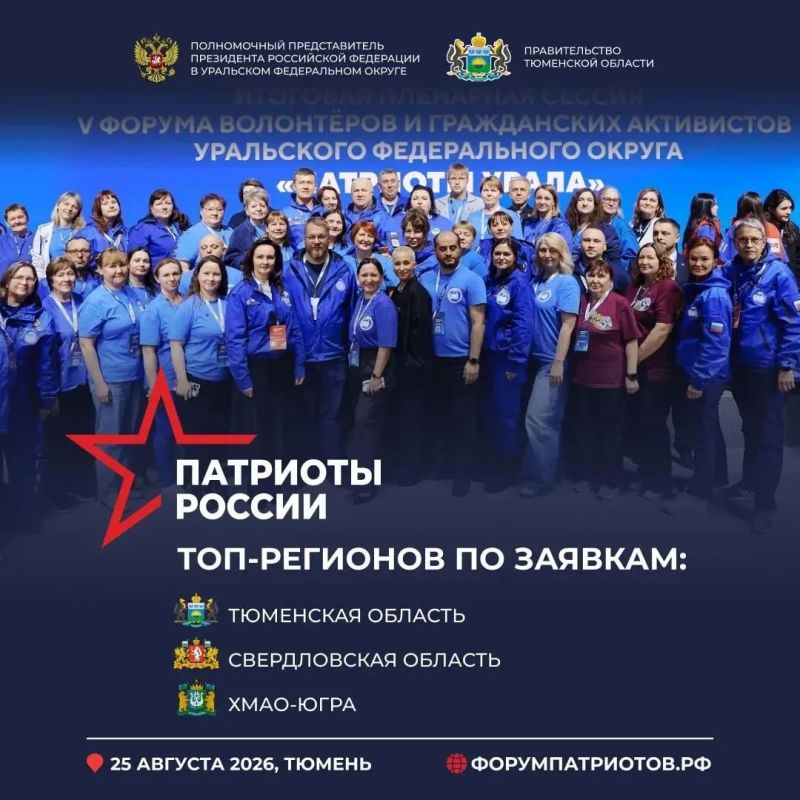 Югра вошла в тройку лидеров по количеству заявок на форум «Патриоты России» в Тюмени Югра вошла в тройку лидеров по количеству заявок на форум «Патриоты России» в Тюмени