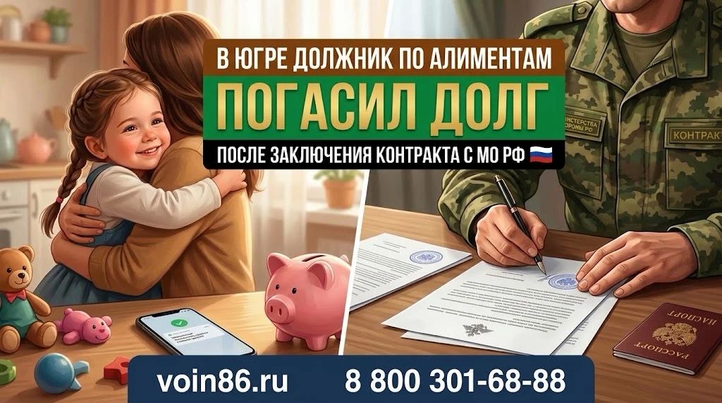 В Югре должник по алиментам погасил долг после заключения контракта с Министерством обороны РФ